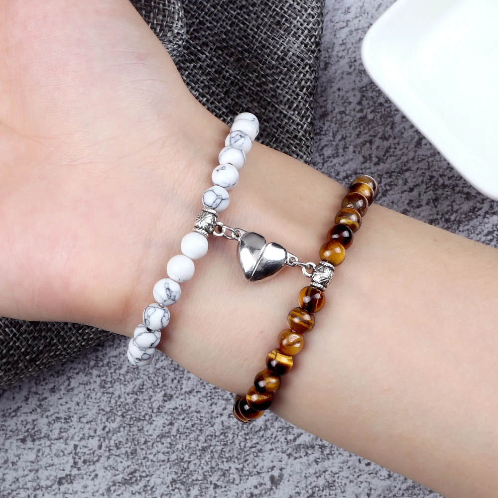 Fashion 2pcs/Set Magnet Couple Bracelets Natural Stone Beads Bracelets For Lovers Distance Valentine Bracelet Friendship Jewelry