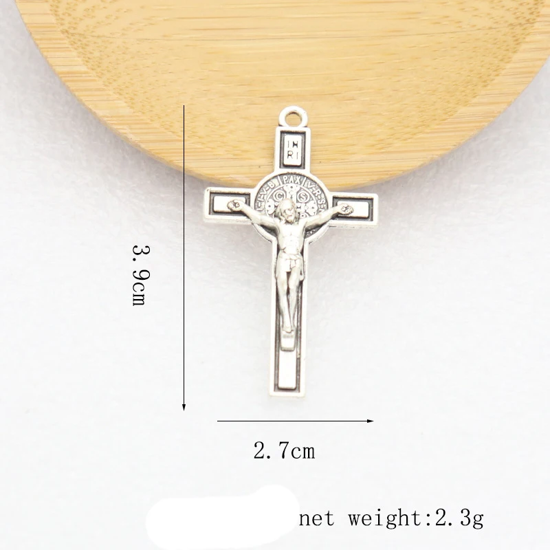 New Catholic Christ Jesus Saint Benedict 4cm Cross Holy Brand Italy Double-sided Vintage Rosary Necklace Pendant Crucifix