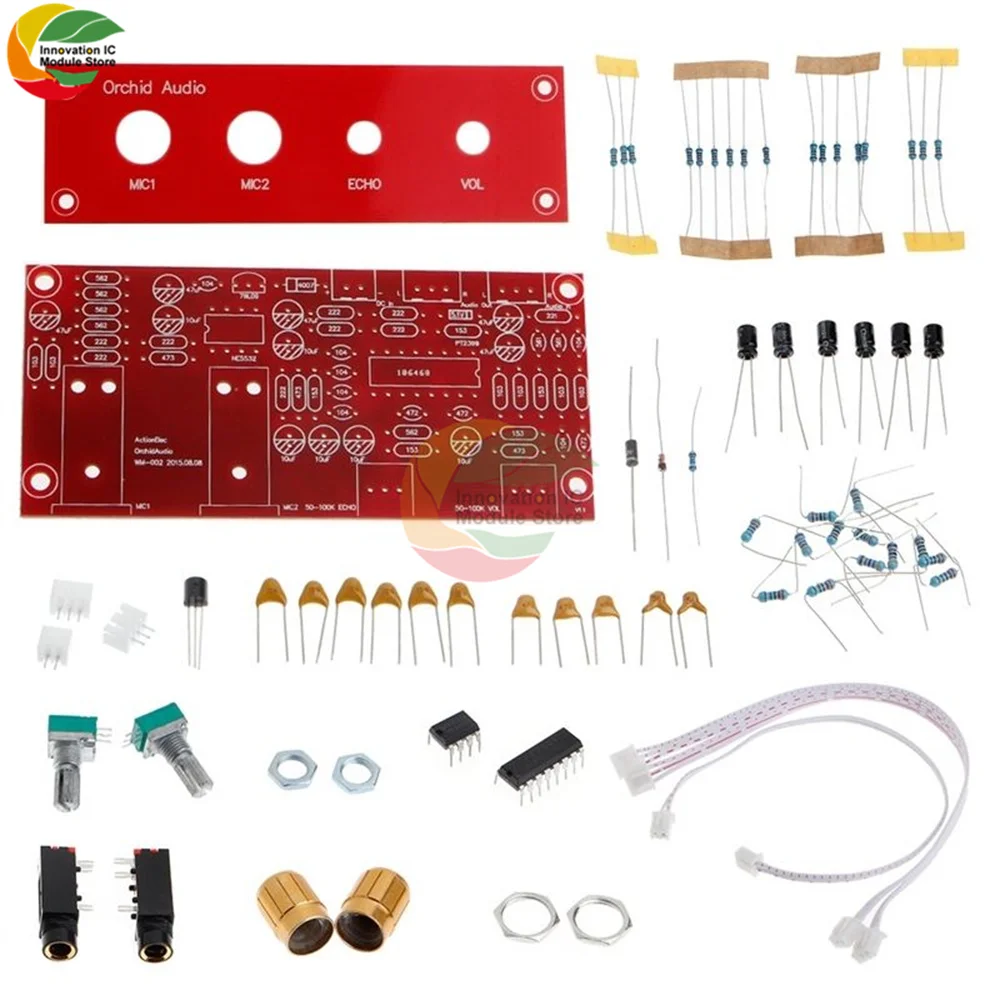 PT2399 Digital Microphone Amplifier Board Karaoke Plate Reverb Preamplifier Reverberator Suite Components DC 12V-24V NE5532