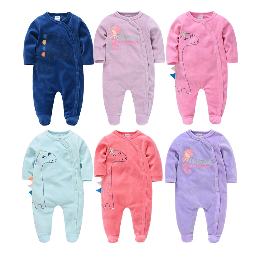 Kavkas 2021 Baby Girls Footies Long Sleeve bebes O-Neck Clothing 0-24M Winter Velvet Newborn Pajamas Baby Clothes roupa de bebe