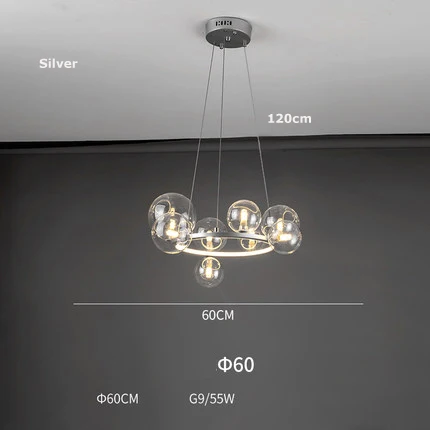 LED zilveren kroonluchter Art Deco postmoderne Bubbles glazen kroonluchter Ronde zwarte ophanging voor eetkamer ringkroonluchter