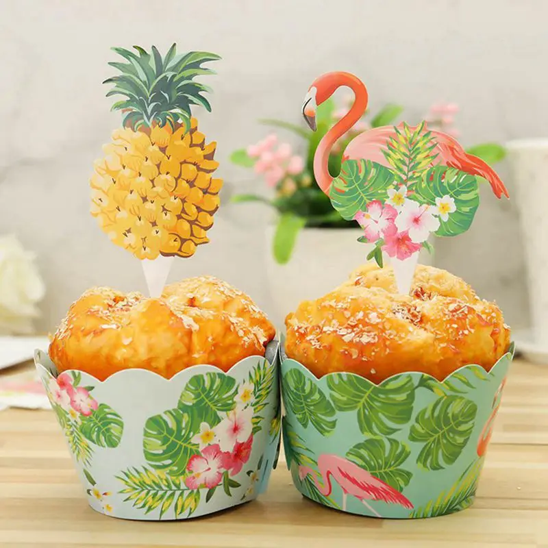 

24pcs Pineapple Flamingo Cupcake Wrappers Cake Topper Summer Tropic Hawaii Luau Party Supplies Wedding Birthday Party Cake Decor