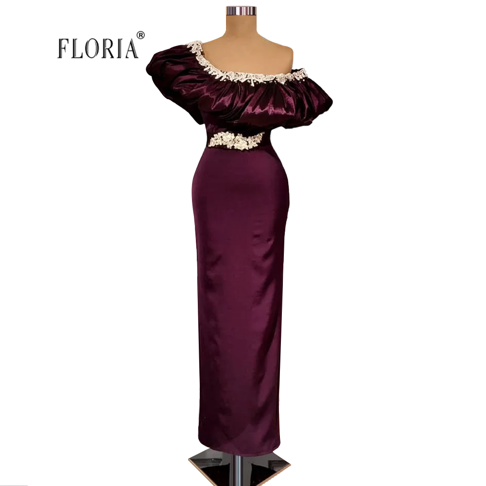 Floria Dark Lila Off Schulter Puffy Kragen Kristall Perlen Abendkleid Ankle-länge Abendkleid Vistido De Festa вечернее плат