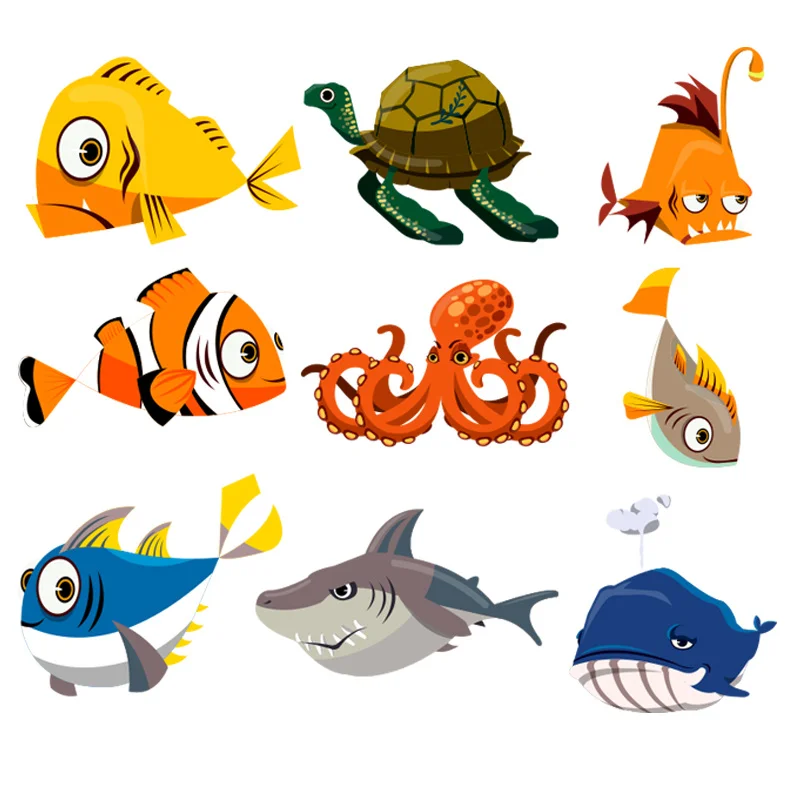 A set of marine animal cartoon fish sea turtle octopus whale shark DIY decorative children's doll with heat transfer stickers