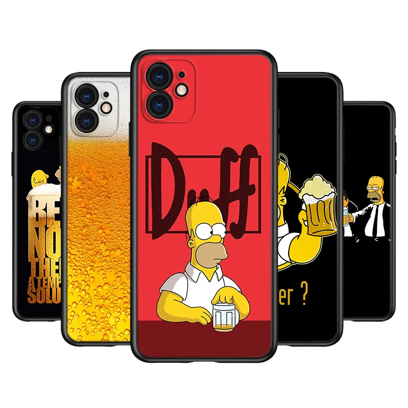 

Cartoon Beer Glass Phone Case For Apple iPhone 14 13 12 11 Pro Max Mini XS Max X XR 7 8 Plus 5S Silicone Black Shell