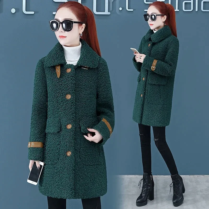 2021 Thick And Warm Lamb Velvet Jacket Women\'s Mid-Long Autumn Winter Popular Faux Fur All-In-One Particle Velvet Coat Female