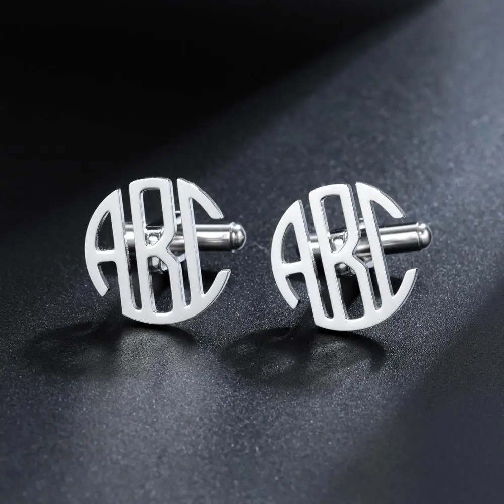 

Customized Name Cufflinks Personalized Round High Quality Stainless Steel Letter Cufflinks For Men Jewelry Accessories