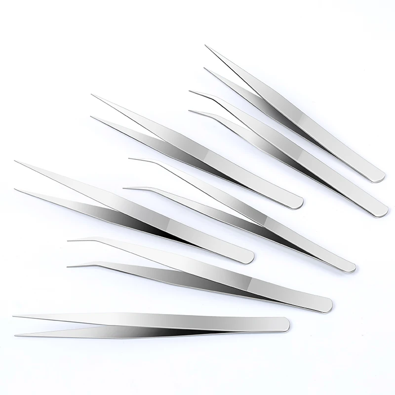 2Pcs Industrial Anti-static Stainless Steel Tweezers Precision Curved Straight Tip Tweezers Repair Tools DIY Jewelry Handmade