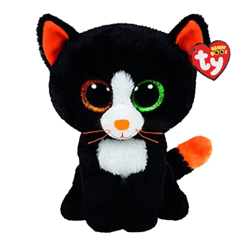 15 CM Ty Beanie Big Eyes Kawaii Soft Black Cat Plush Toys Stuffed Kitten Series Doll Collection Festival Gift for Boys and Girls