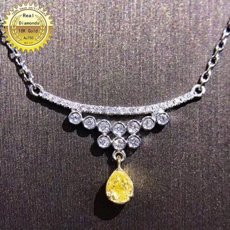 

18K gold necklace natural 0.12ct yellow diamond and 0.19ct white diamonds necklace 001