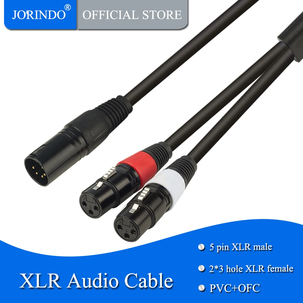 JORINDO 0.5M/1.64FT 5 pin XLR male to dual 3 pin XLR Microphone audio cable,2 XLR female to XLR male