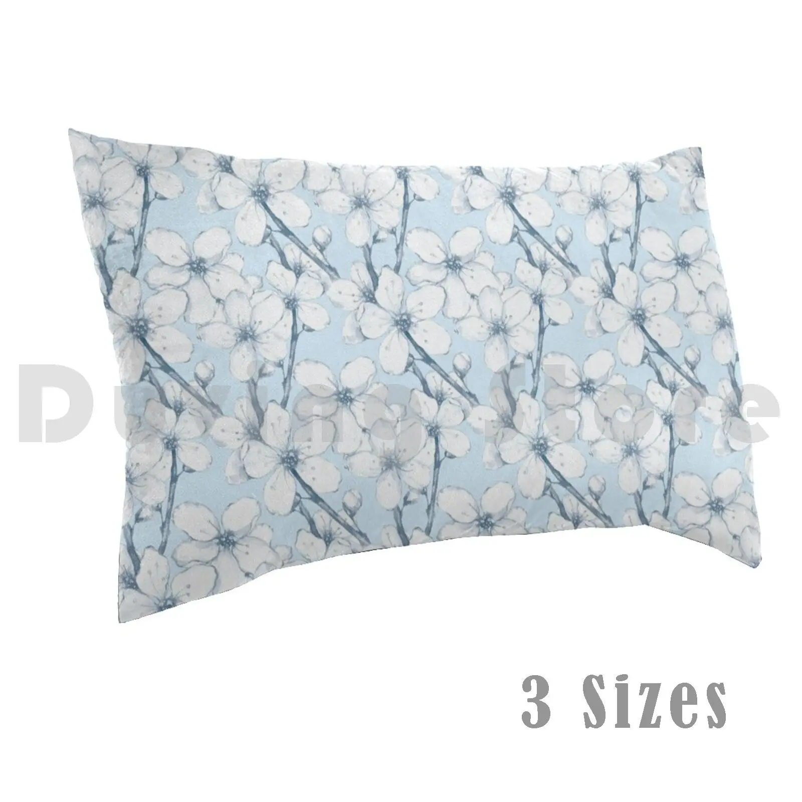 Japanese Garden. Blue Pillow Case 20*30 Inch Blooming Floral Flowers Spring Petal Leaf Blossom Asia Season Cherry