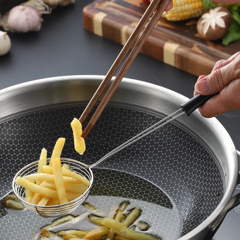 Long Handle Skimmer Stainless Steel Colander Residue Mesh Strainer Hot Pot Leak Oil Spoon Noodle Scoop Kitchen Cooking Tools