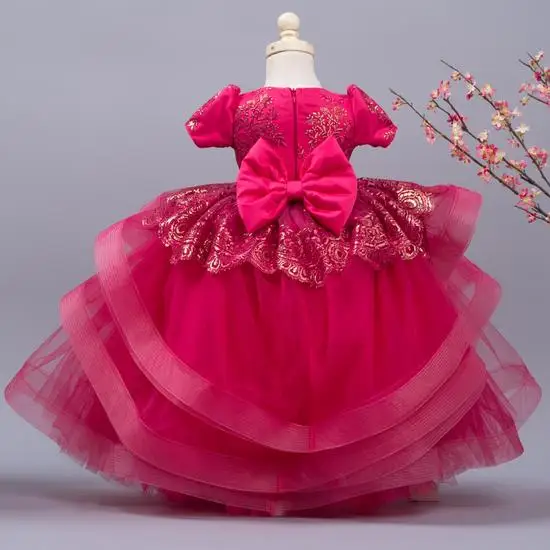 Lindos vestido infantis de tule macios para meninas casamentos, princesa, vestido de festa de aniversário com laço