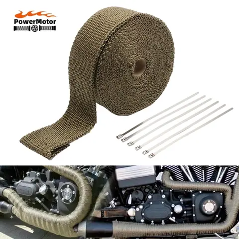 오토바이 머플러 열 테이프 배기 밴드 열 랩 유리 섬유 열 실드 절연 스테인레스 타이 5CM * 5M Termotape