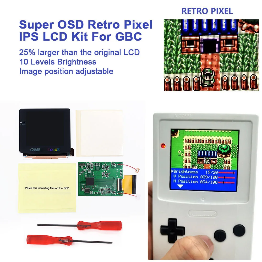 Hispeedido V5 Laminated OSD Menu Retro Pixel IPS High Backlight LCD Screen For Gameboy Advance Color GBC With Pre-cut Shell