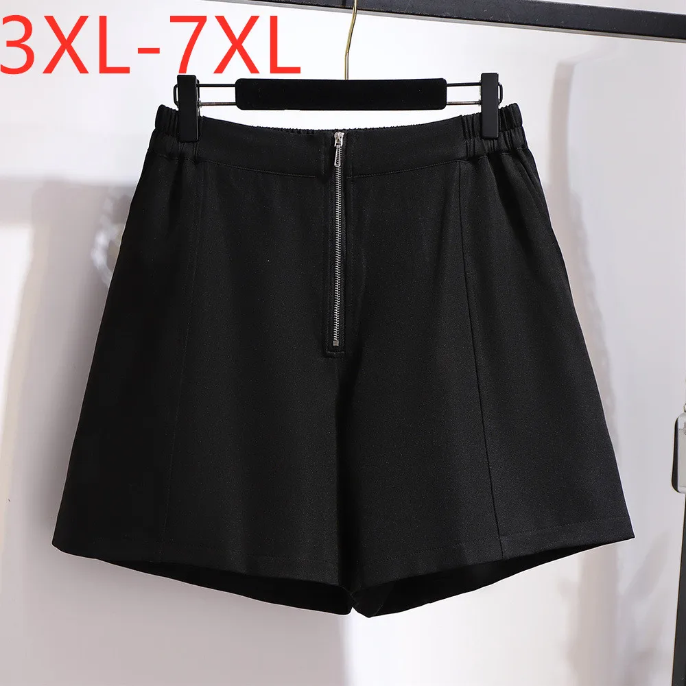 

New 2021 Summer Korea Style Plus Size Women Clothing Shorts For Women Large Loose Casual Elastic Waist Zipper Shorts Black 7XL