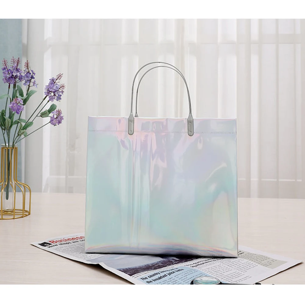 Sac fourre-tout laser en PVC pour femme, sac à main optique, étanche, rangement cadeau, sac d'emballage de vêtements en plastique, sac à provisions