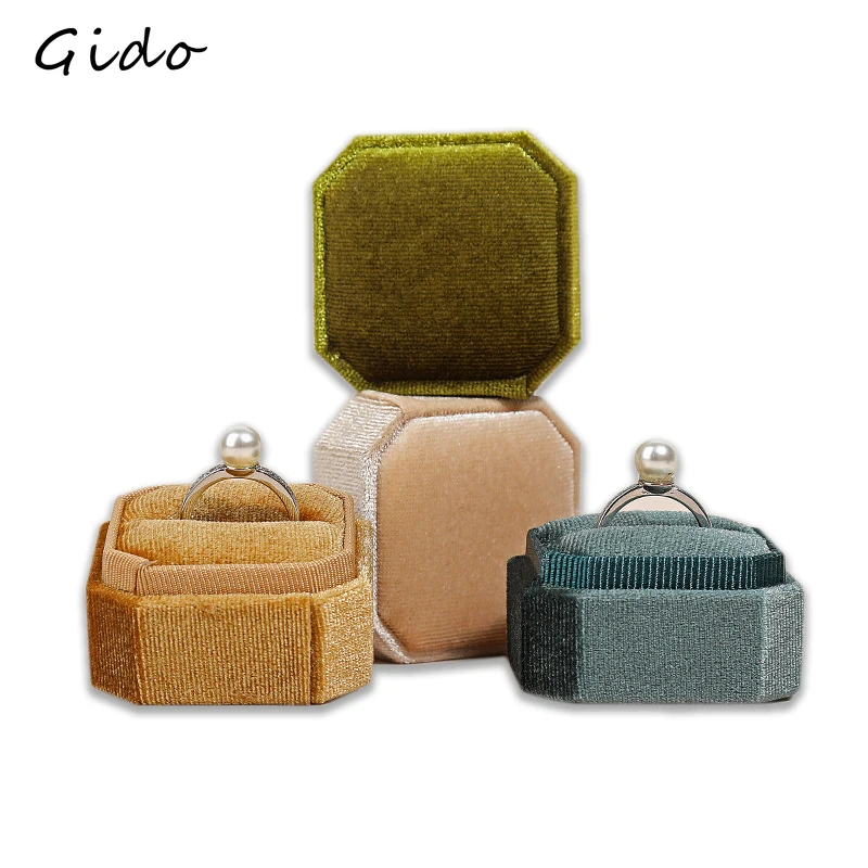 Flannel Octagonal Jewelry Box Simple Ring Case Earring Showing Propose Marriage Wedding Gift Packaging