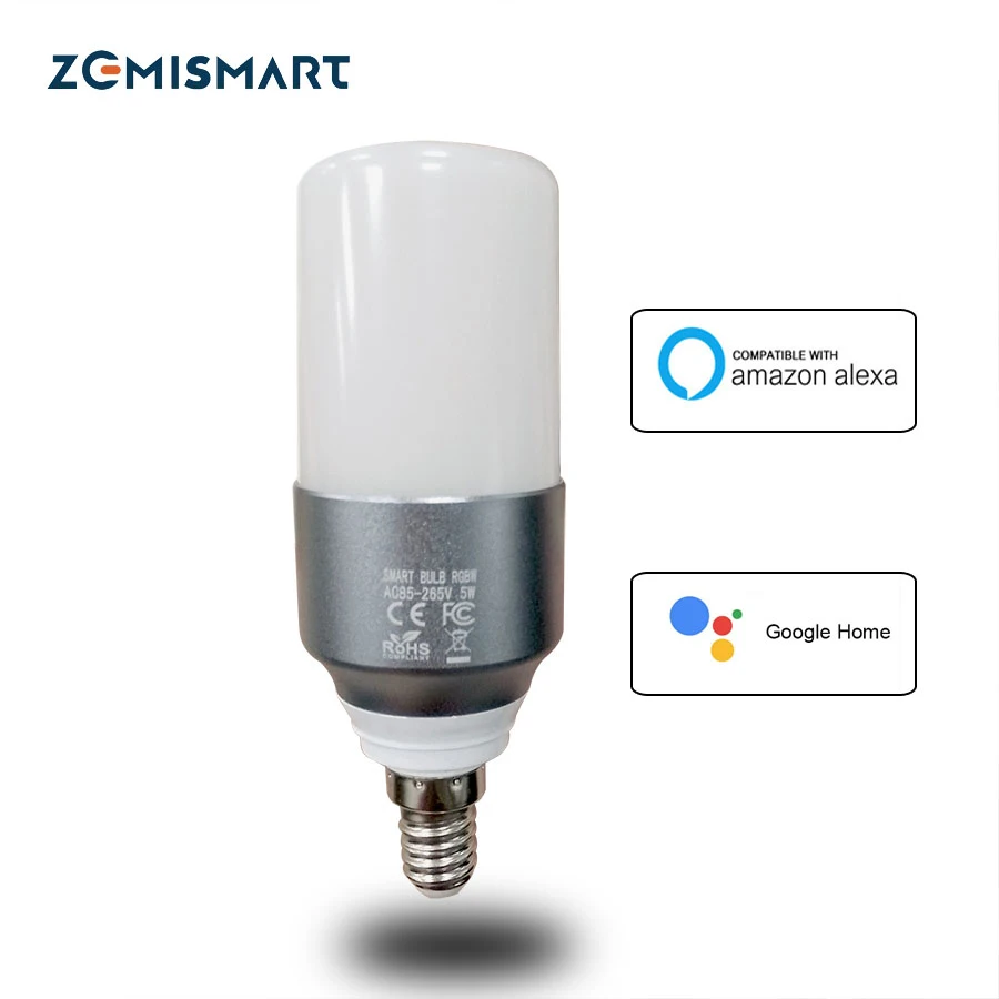 Zemismart E14 Bulb RGBW LED Smart Candle Light Work with Alexa Echo Google Home Assistance Voice WIFI Timer Control Lamp