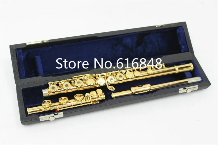 Hot MARGEWATE Standards Flute FL-471 Student Flutes Whole Gold Lacquer 17 Holes Open C Key With Blue Case Accessories