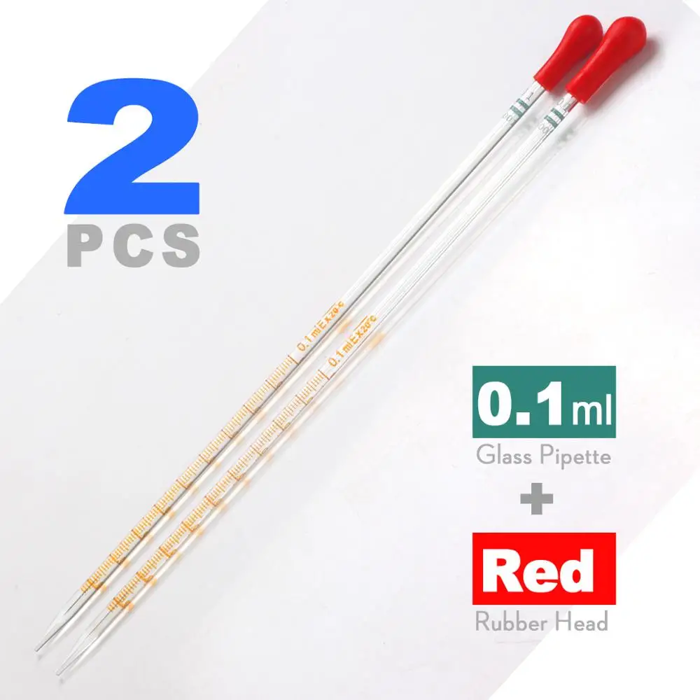 2pcs 0.1/0.2/0.5/1/10ml Glass Scale Line Dropper Pipette Lab Dropper Dropping Pipet Blue Rubber Head Pipettors by ks-tek