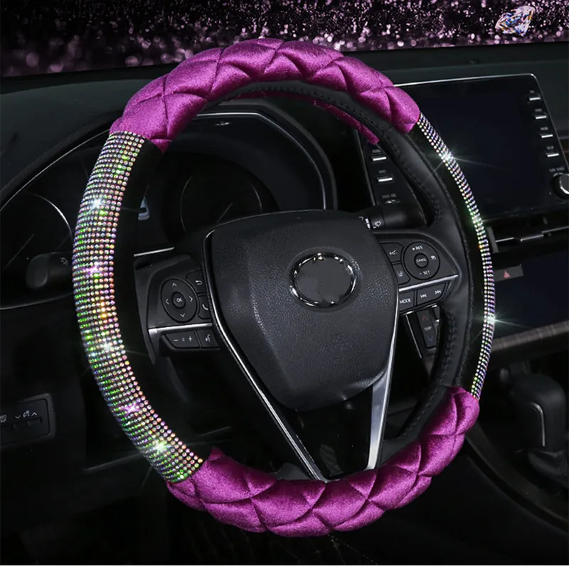 

2020 г., модные плюшевые Красочные украшения для салона автомобиля, чехол на руль, хрустальные дамы
