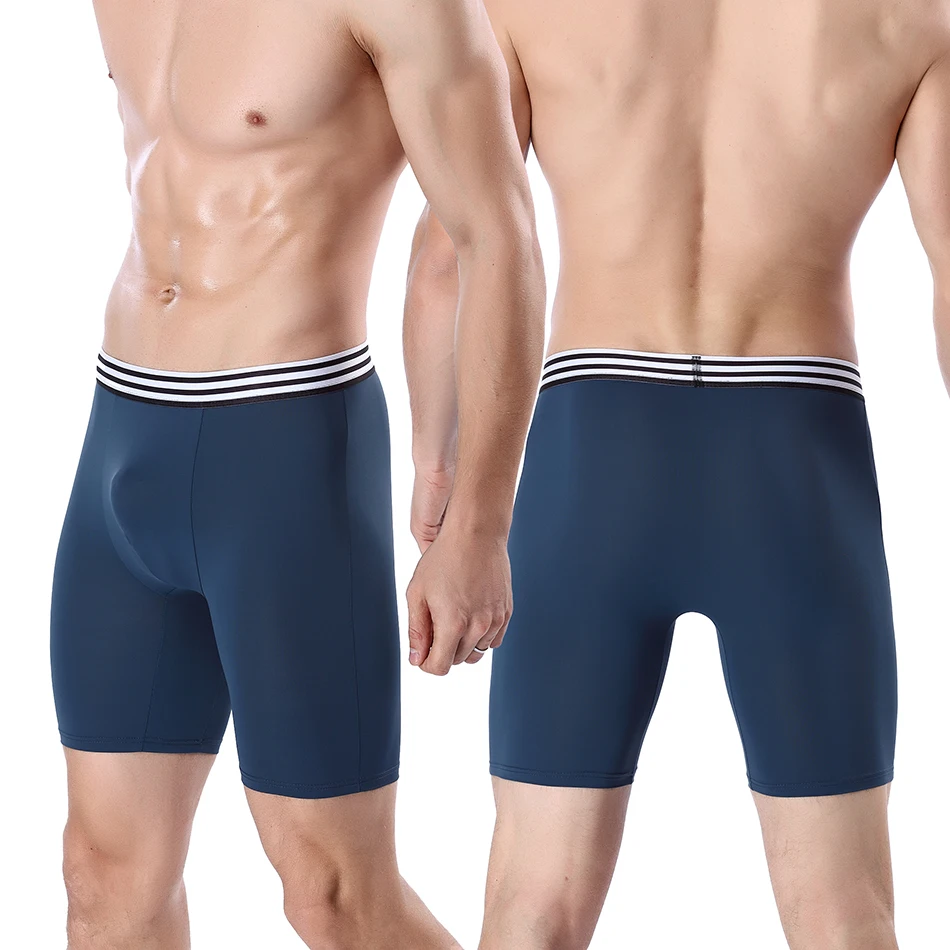 3pcs Men's Sports Underwear Long Ice Silk Boxers Soft Comfortable Sweat Absorbing Fast Drying Running Anti Abrasion Leg Shorts