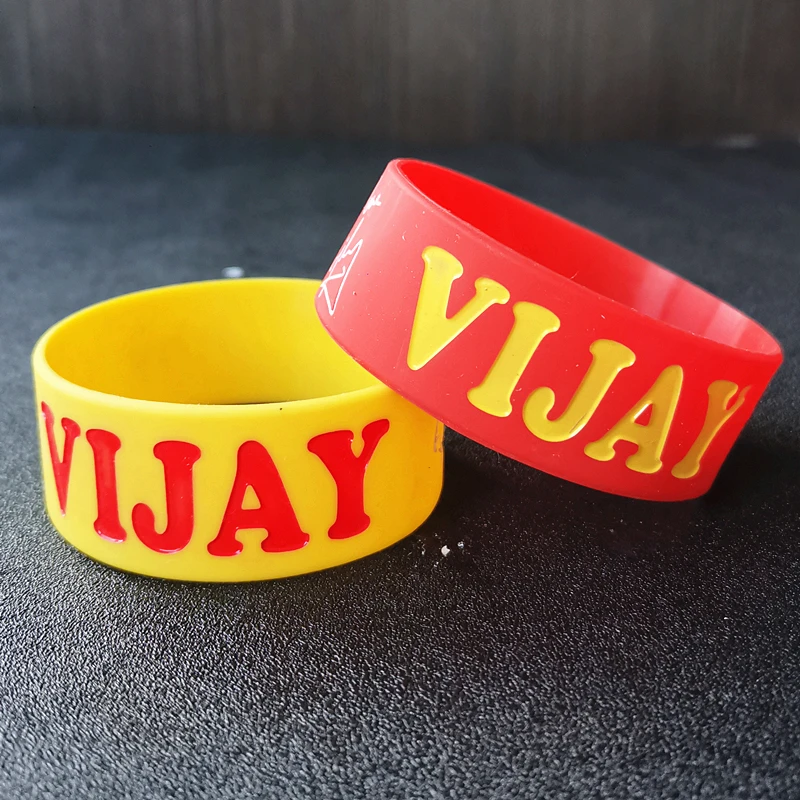 1PCS Silicone Bracelets Wristband One Inch Width Black Red for Music Fans Rubber Fashion Jewelry Sport Chair Up Decoration VIJAY