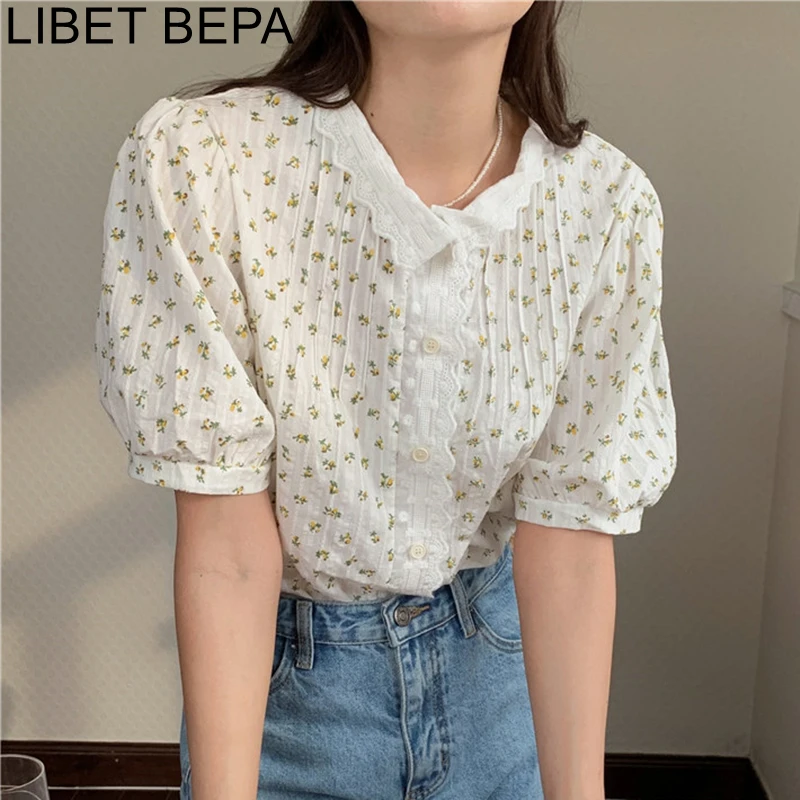 

New 2022 Spring Summer Women's Blouses Fashionable Elegant Sweet Lace Lady Floral Oversize Korean Style Wild Shirts Tops BL9288