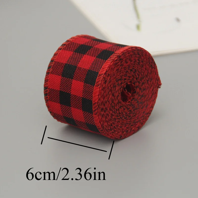 Red White Christmas Ribbon Wide Burlap Jute Grosgrain Tape Plaid Print Wired Ribbons for Wed Decor Packaging Xmas Gift Wrapping