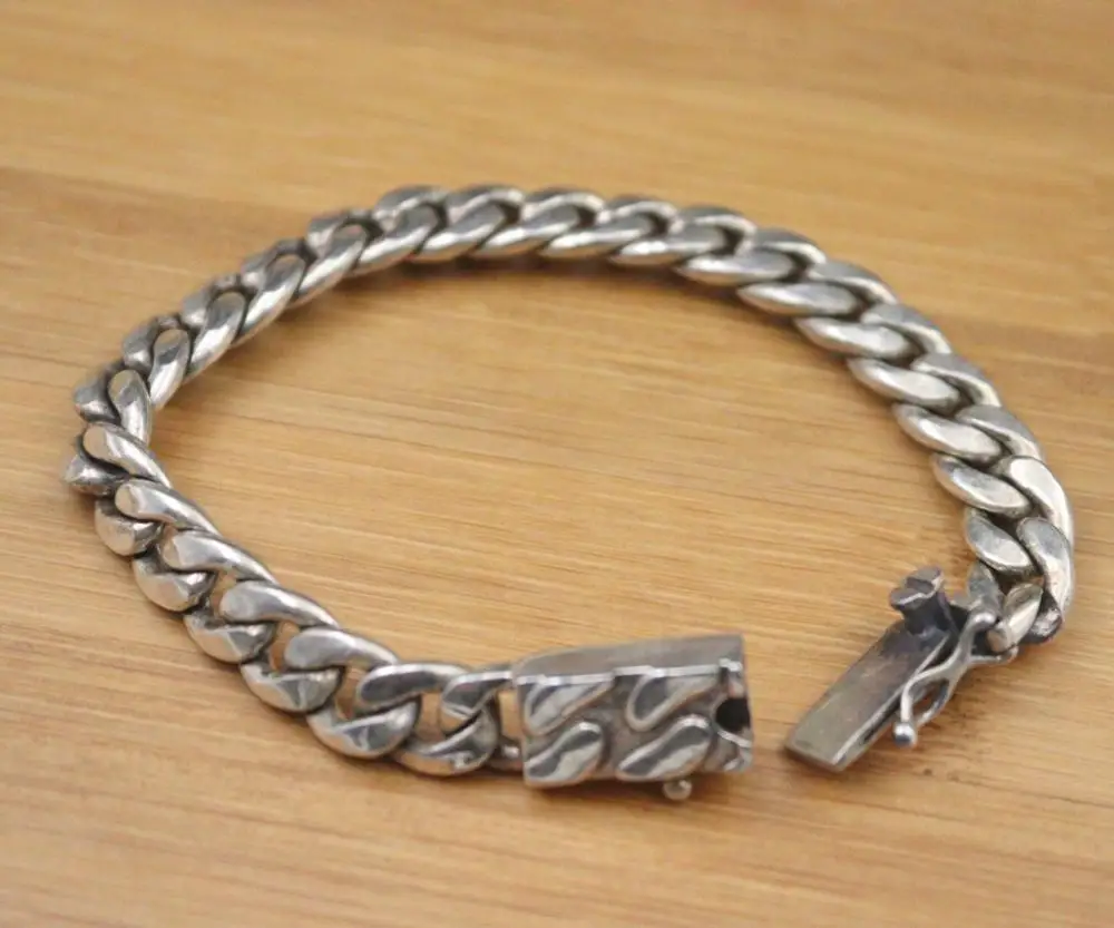 

Pure 925 Sterling Silver Bracelet 8mm Curb Link Chain 17.2cm About 32g For Man