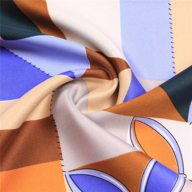 POBING Silk Scarf Women Large Shawls Geometric Stoles Square Bandana Luxury Kerchief Hijab Scarf Female Foulards 130CM