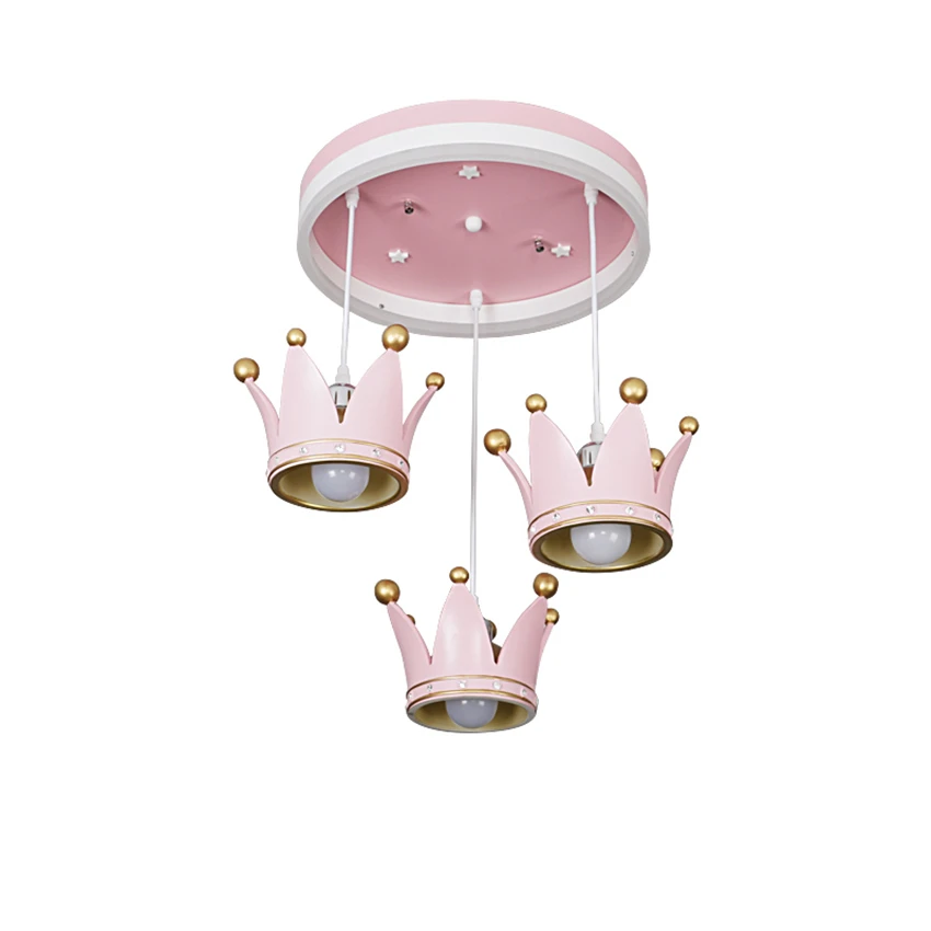 Pink Crown Pendant Lights Children's Room Lamp Girl Bedroom Princess Room Warm European Living Room Hanging Lights Lighting