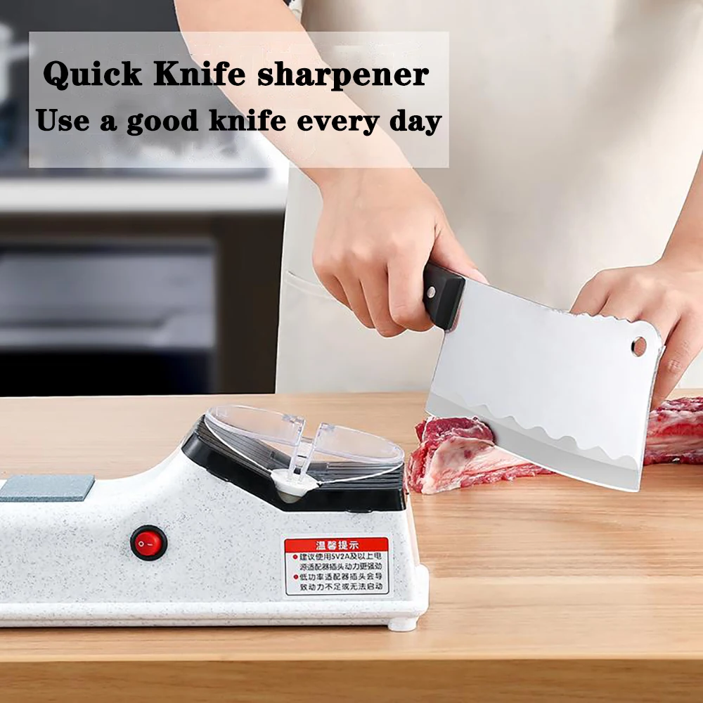 USB Electric Knife Sharpener Adjustable For Kitchen Knives Tool Knife Scissor Sharpening White medium and fine grinding blade