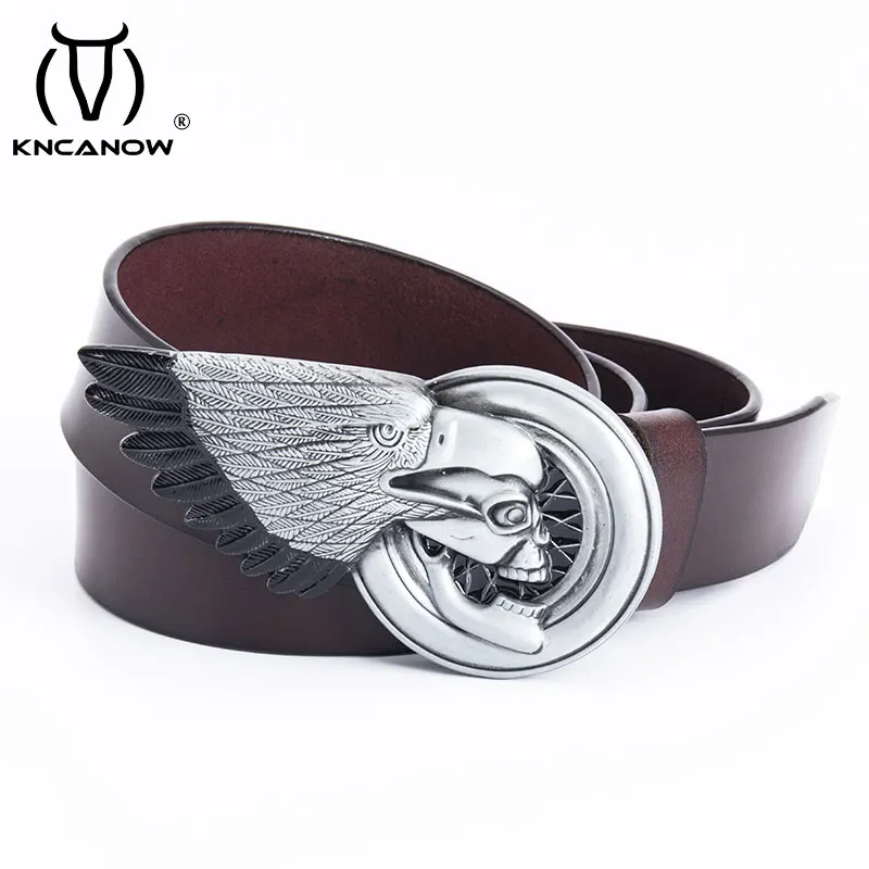 

Luxury Designers Men Punk Cow Genuine Leather Belt Eagle Skull Buckle Male Women Retro Western Cowboy Rock Hip Hop Strap Waist