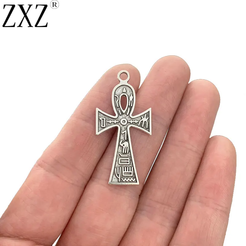 

ZXZ 20pcs Antique Silver Jesus Ankh Egyptian Cross Charms Pendants for Jewellery Earrings Necklace Making 38x18mm