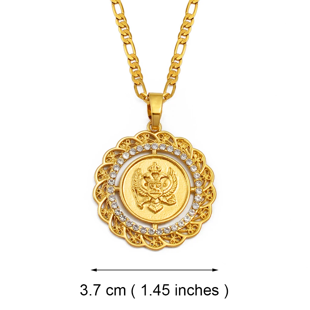 Anniyo 3.7CM Round Montenegro Eagle Pendant Necklace Charms Coin Crna Gora National Jewelry @249706