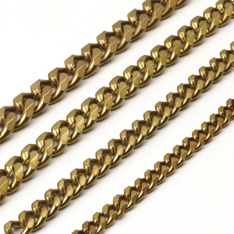 1 Meter Solid Brass Flat Head Bags Chain Open Curb Link Necklace Wheat Chain None-polished Bags Straps Parts DIY Accessories