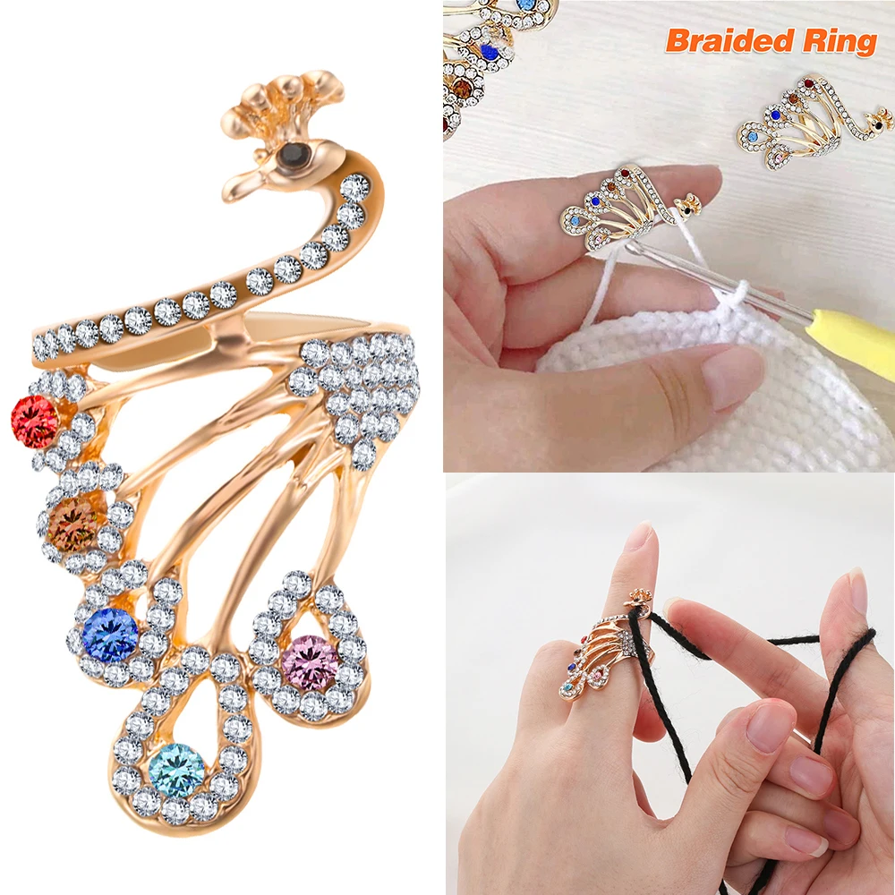 1/2/5 Pcs Hot Peacock Shape Knitting Loop Crochet Loop Knitting Accessories Adjustable Knitting Ring Finger Wear Thimble Tools