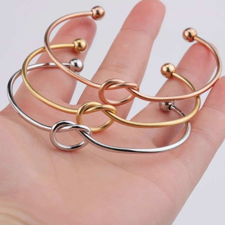 Fnixar Heart Knot Bangle Stainless Steel Open Cuff  Wrist Bangles 2mm Thickness DIY Initial Letter Knot Banglle 10 piece/lot