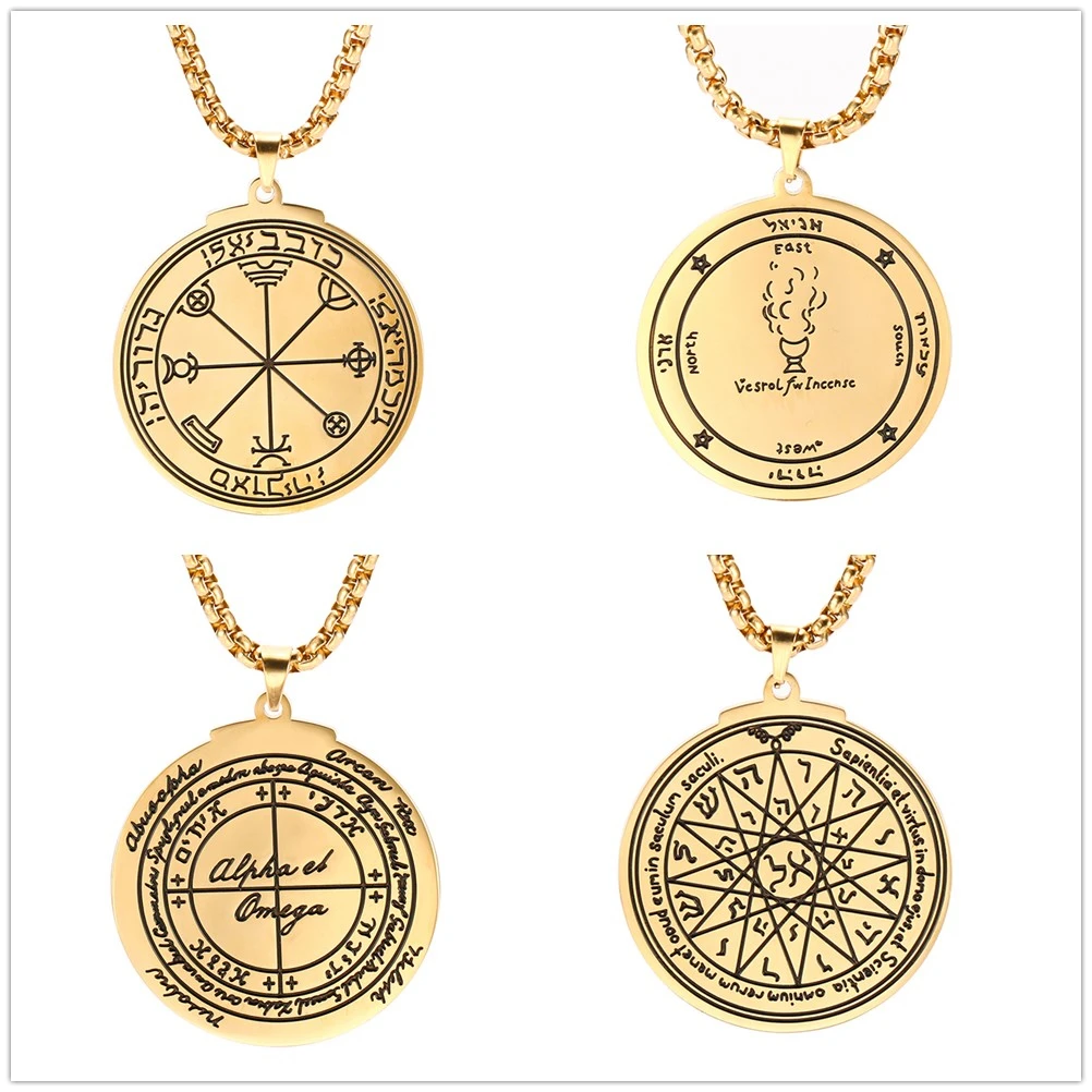 Skyrim Key of Solomon Necklaces Pentacle of the Sun Mercury Jupiter Alpha Master of EternityTalisman Stainless Steel Necklaces