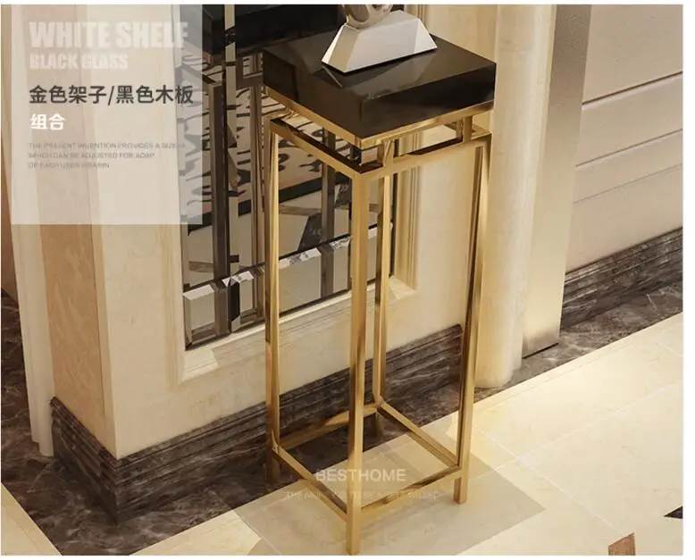 Light luxury corner several stainless steel gold-plated flower frame post-modern living room decorative frame plant flower stand