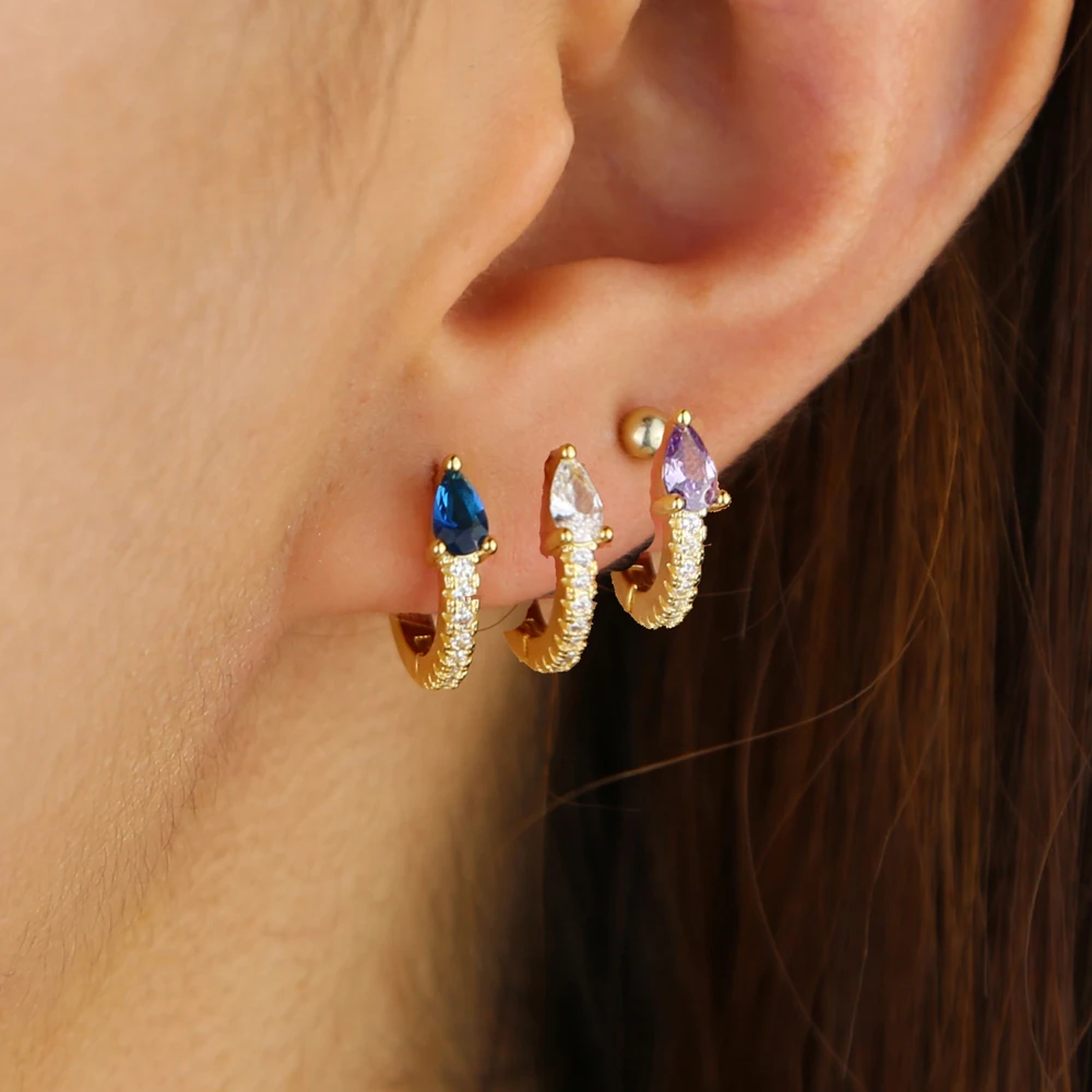 5 colors teardrop birthstone cz mini small huggie hoop earring minimal delicate multi piercing small earrings