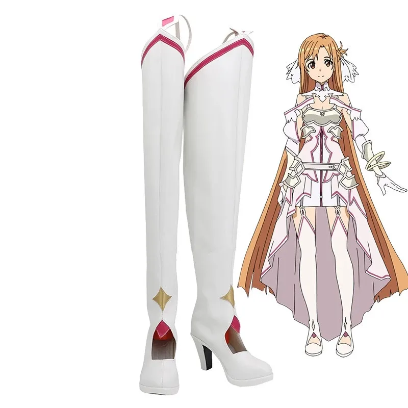 

Anime Sword Art Online Alicization SAO Yuuki Yuki Asuna White Cosplay Shoes Long Boots Leather Custom Made Halloween Cosplay