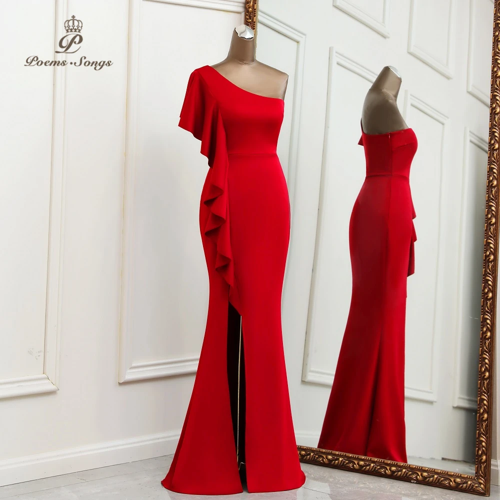 

Sexy red one- shoulder Evening dress prom dress robe de soiree de mariage robe longue Bridesmaid dresses Party dress Night dress