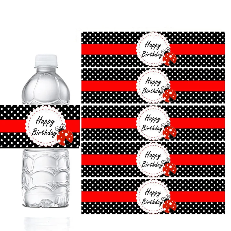 Ladybug Happy Birthday Water Bottle Labels Polka Dot 1st Birthday Party Decor