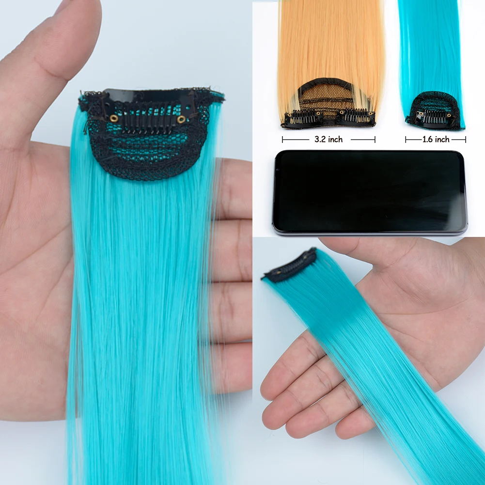 Extensiones de pelo largo de 22 pulgadas, horquillas sintéticas rectas de arcoíris, grises, azules y púrpuras, 12 colores