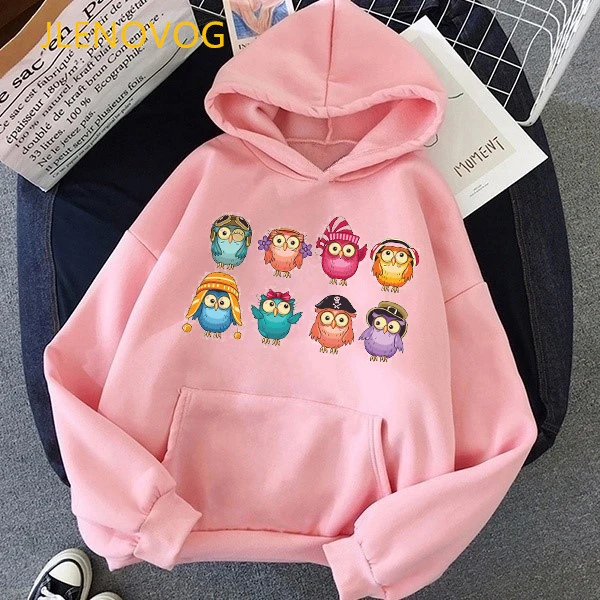 Funny Owl Hoodie Women Cockatiel Parrot Birds Print Sudadera Mujer Harajuku Kawaii Clothes Long-Sleeved Plus Velvet Sweatshirt