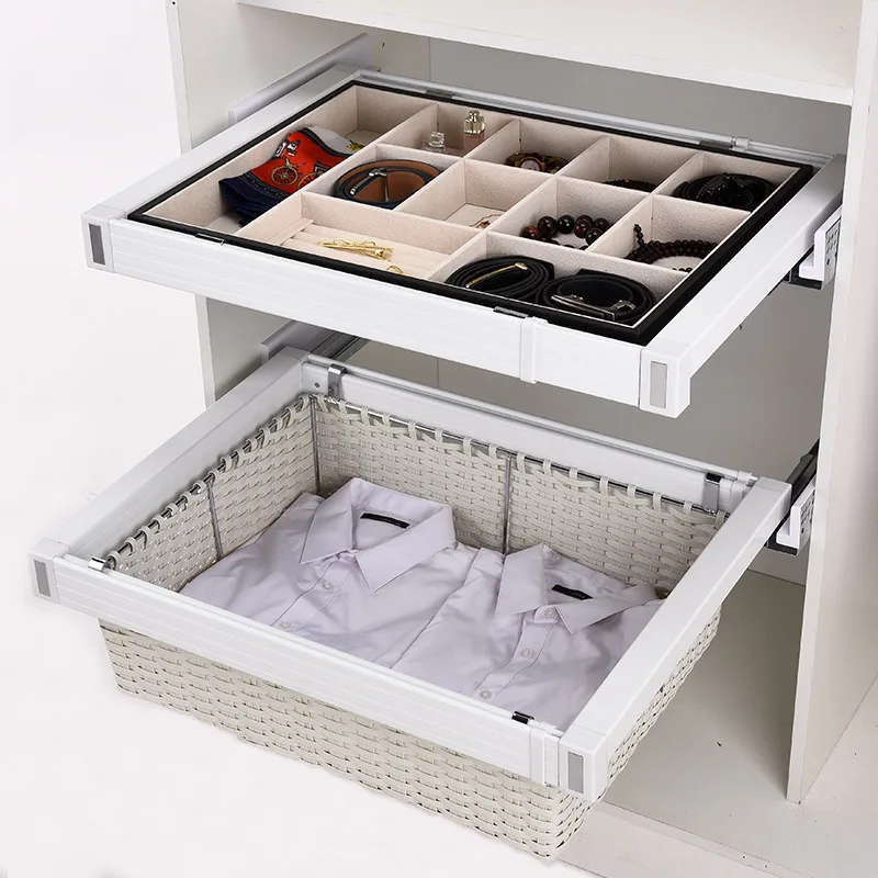 Closet Pull Basket Multifunctional Stretch Pants Rack Cabinet Rattan Basket Storage Cloakroom Storage Basket Accessories